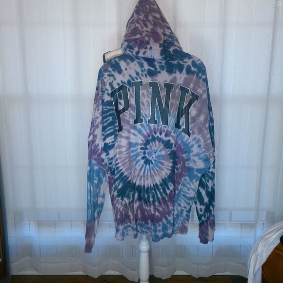 VICTORIA SECRET PINK Long Sleeve Hooded Tie Dye Tunic Top XL - Picture 3 of 5